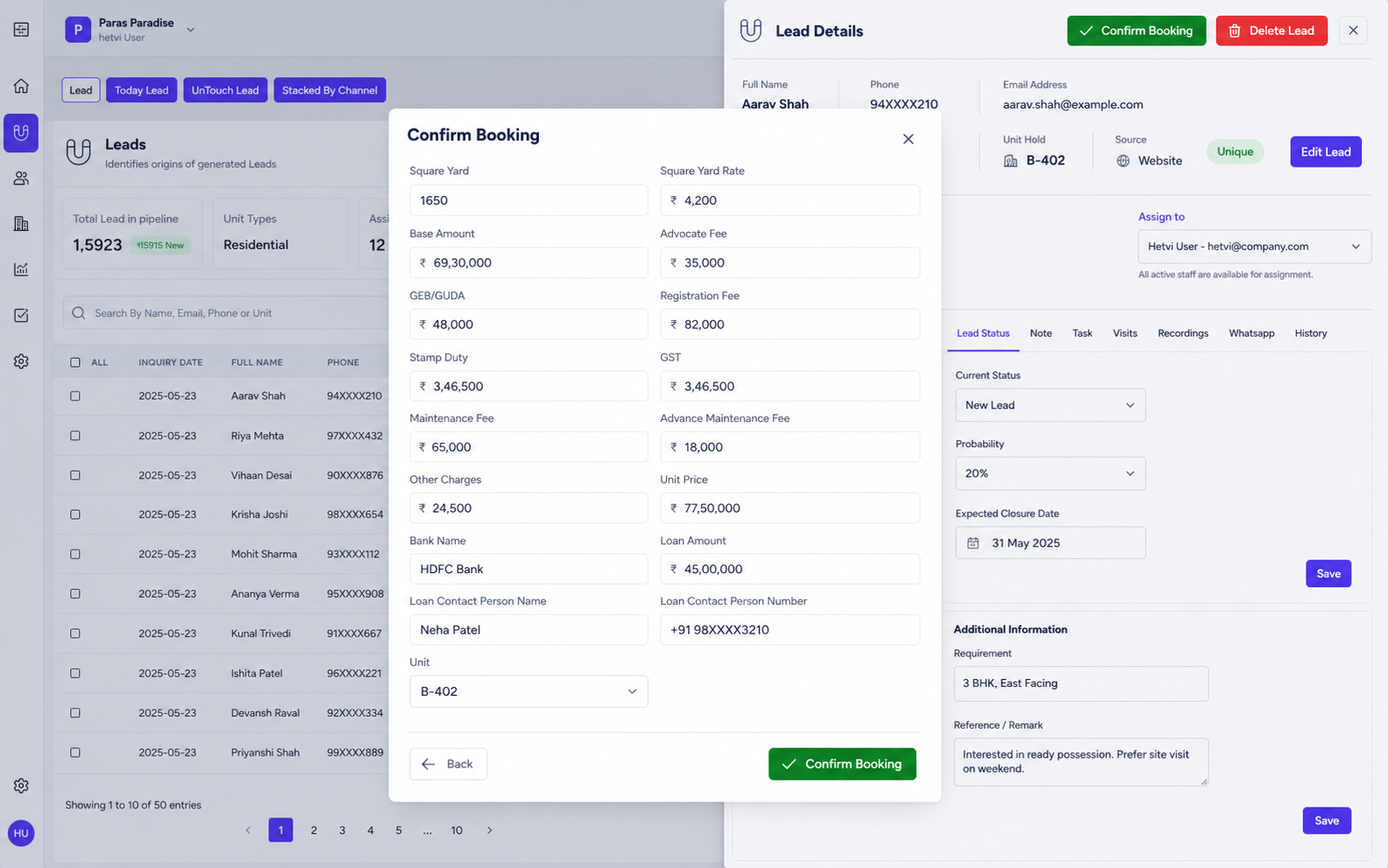Booking Management Screenshot 1