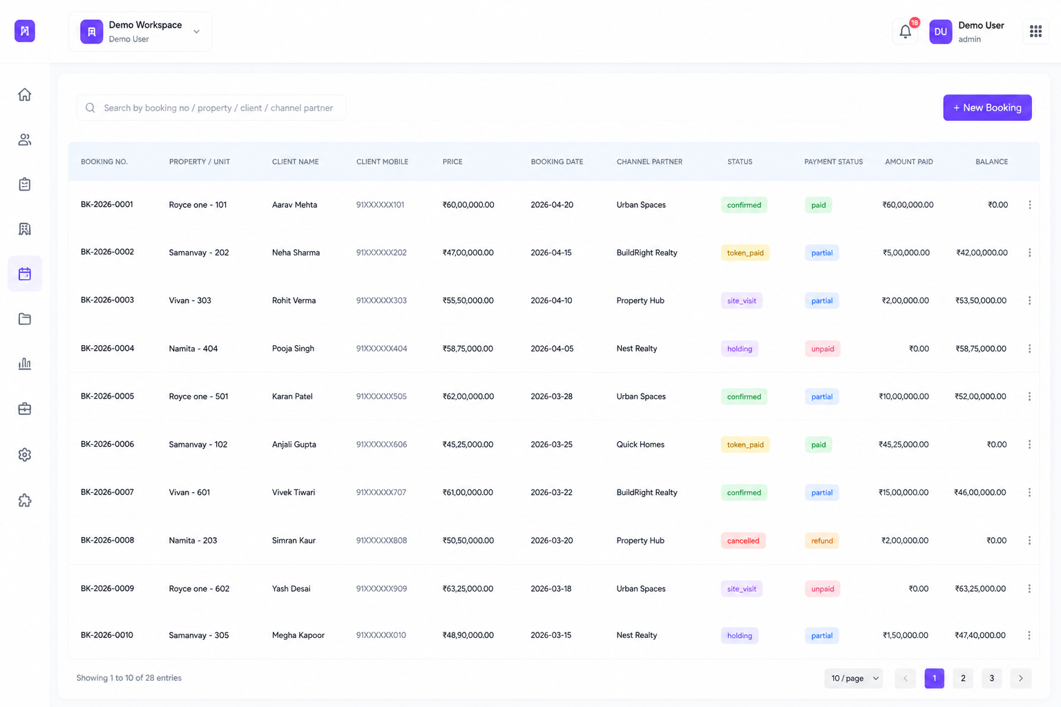 Partner Booking Management Screenshot 1