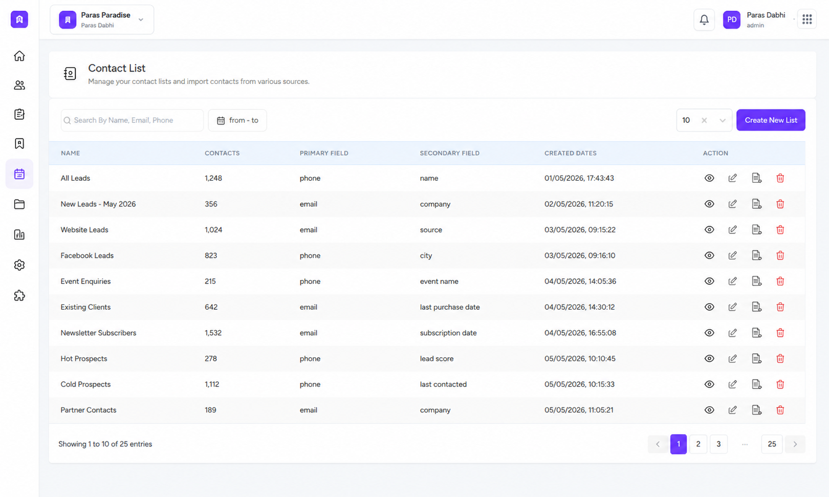 Contact List Management Screenshot 1
