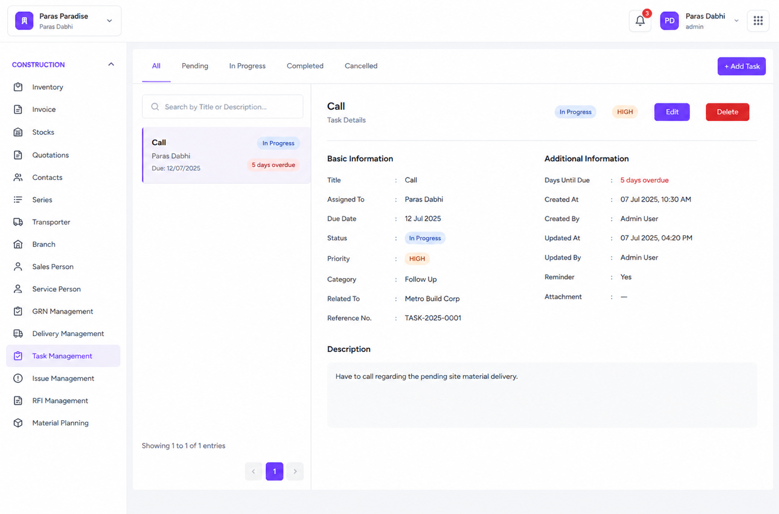 Site Execution View 1